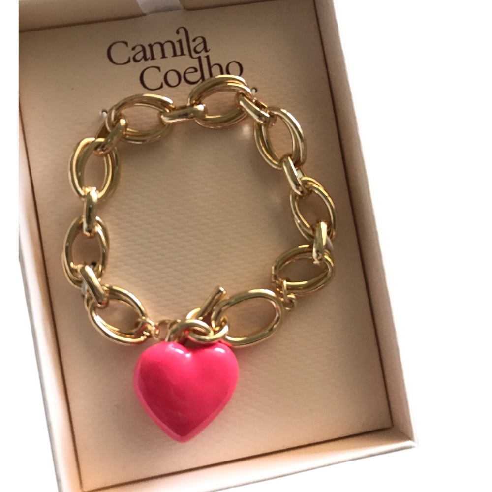 Camila Coelho Puffy Heart Charm Gold Chain Bracelet